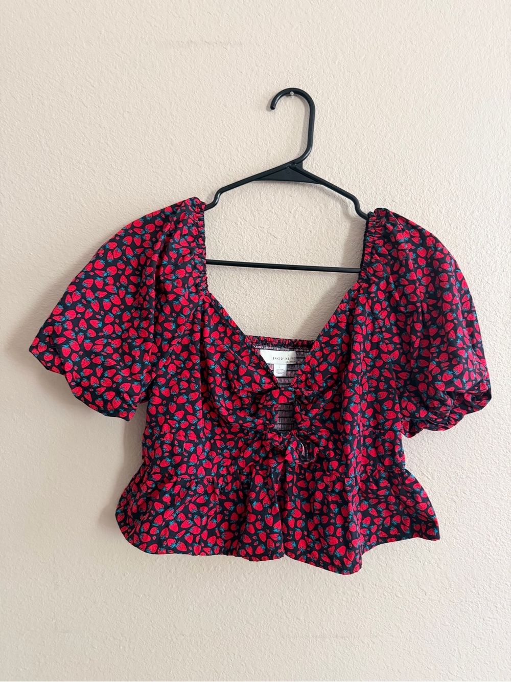 Band of The Free Strawberry Puff Sleeve Cropped Blouse